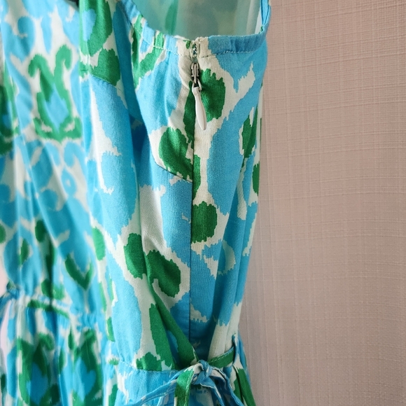 Talbots Ikat Medallion Tiered Teal Green Cotton Maxi Dress Size 16P - Picture 5 of 9